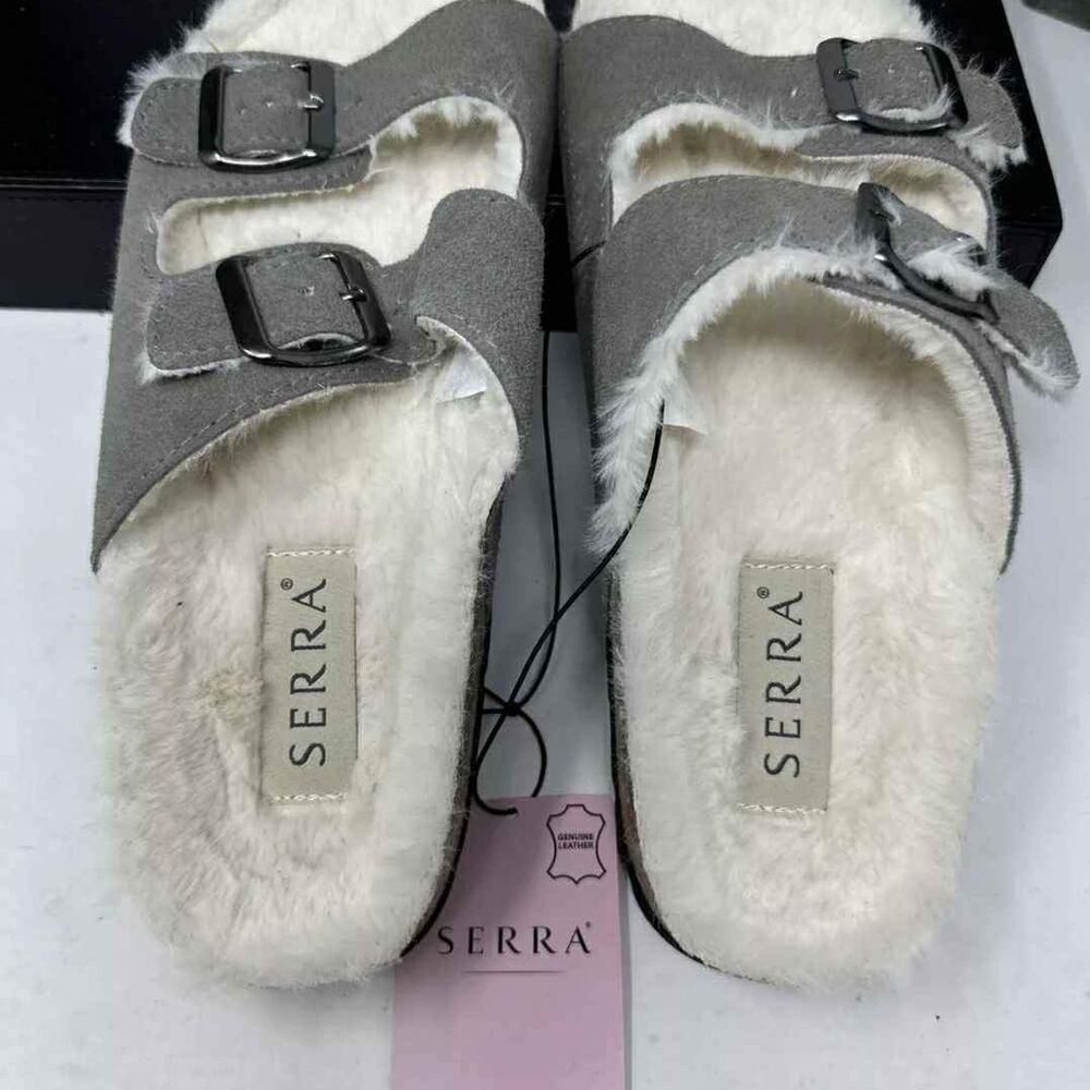 NEW Serra Faux Fur Lined Gray Footbed Sandals Slides US Size 9 (0530112)